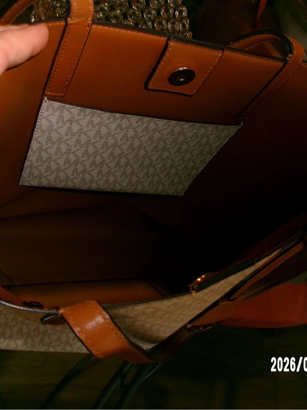 Michael Kors Cream Signature Tote with Tan Leather Trim